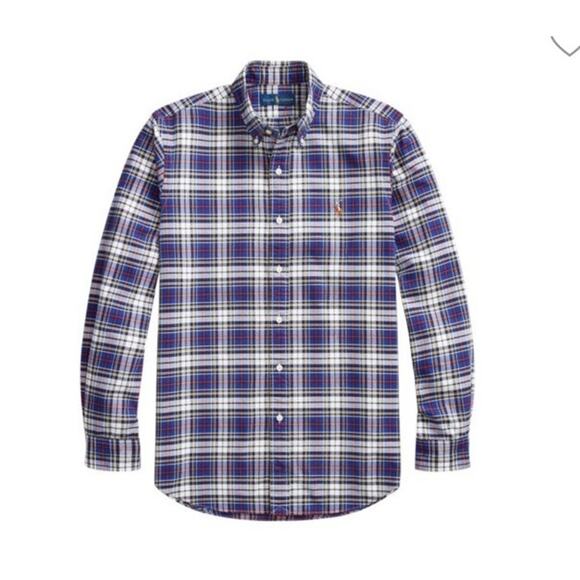 Ralph Lauren Men's Classic Fit Plaid Oxford Size Preppy Blue Red Navy Plaid - Picture 1 of 9